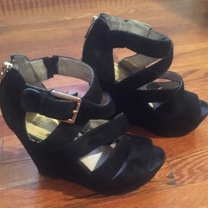 Michael Kors black strappy platform wedges
